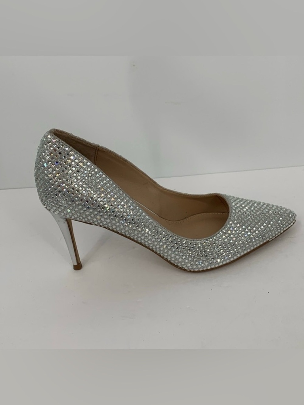Steve Madden Laveda mirror crystal pumps silver stiletto shoe formal shimmer 6.5